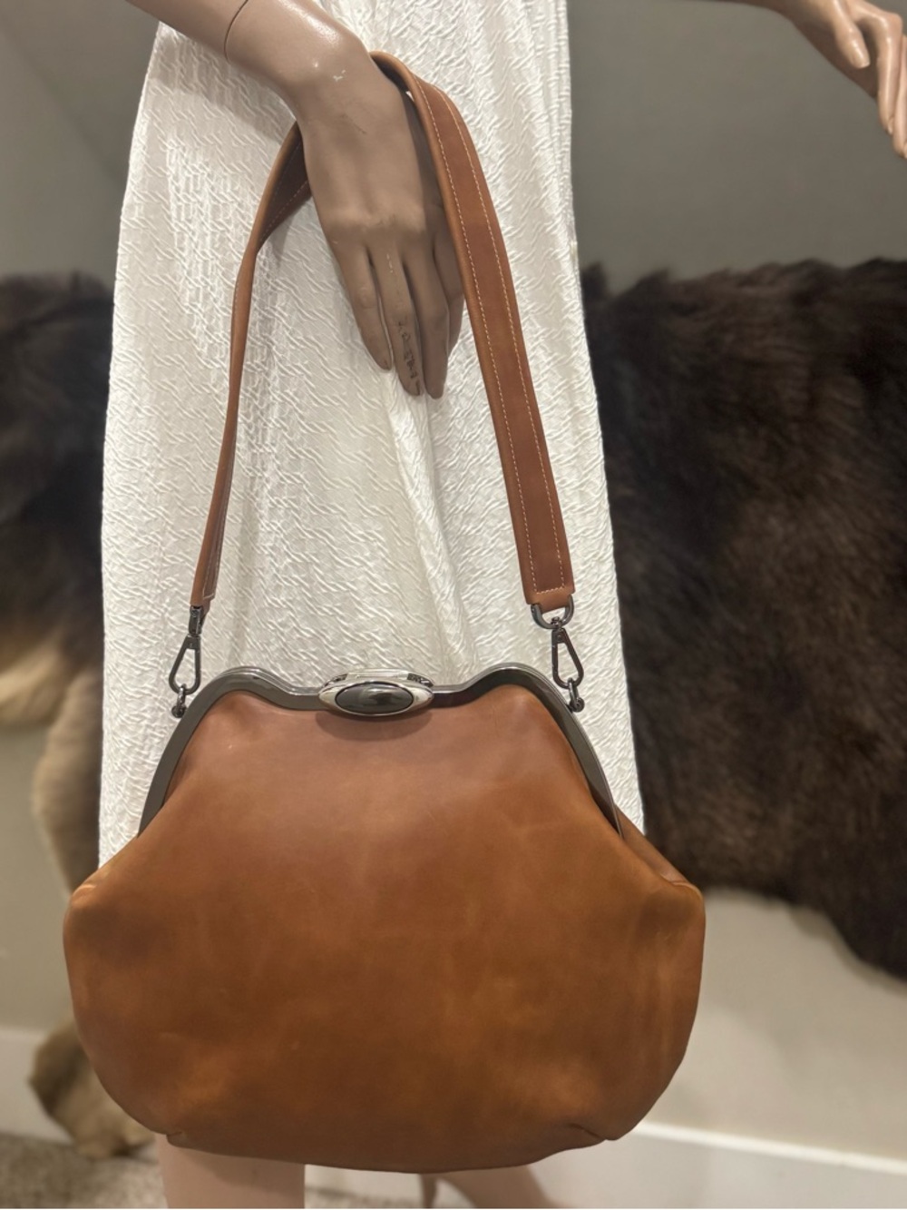 Original Design! Unique Crazy Horse Cowhide Handmade Custom Frame Slouchy Bag - Picture 6 of 16